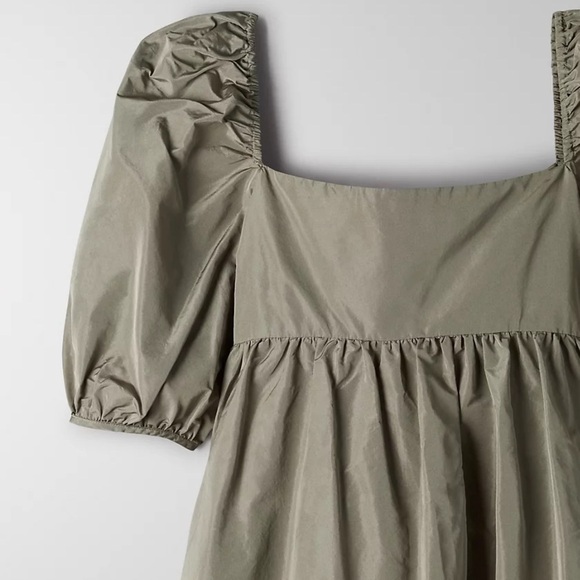 Aritzia Wilfred gray green puff sleeve Serenade midi dress - size Medium (M) - Picture 4 of 11